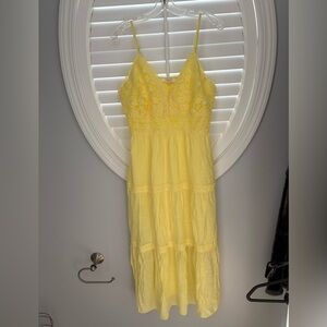 Rebellion Again XL yellow spaghetti strap mid dress with lace bodice